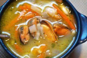 fish soup, soup from seafood, gifts of the sea